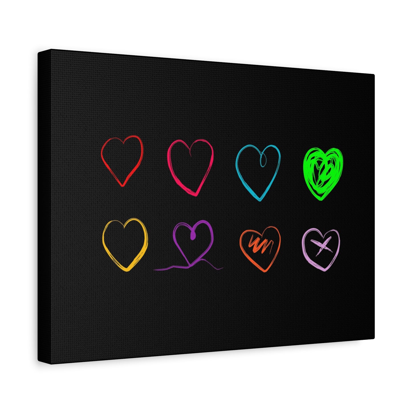 Neon Minimalist Hearts. 16x12 in. Canvas