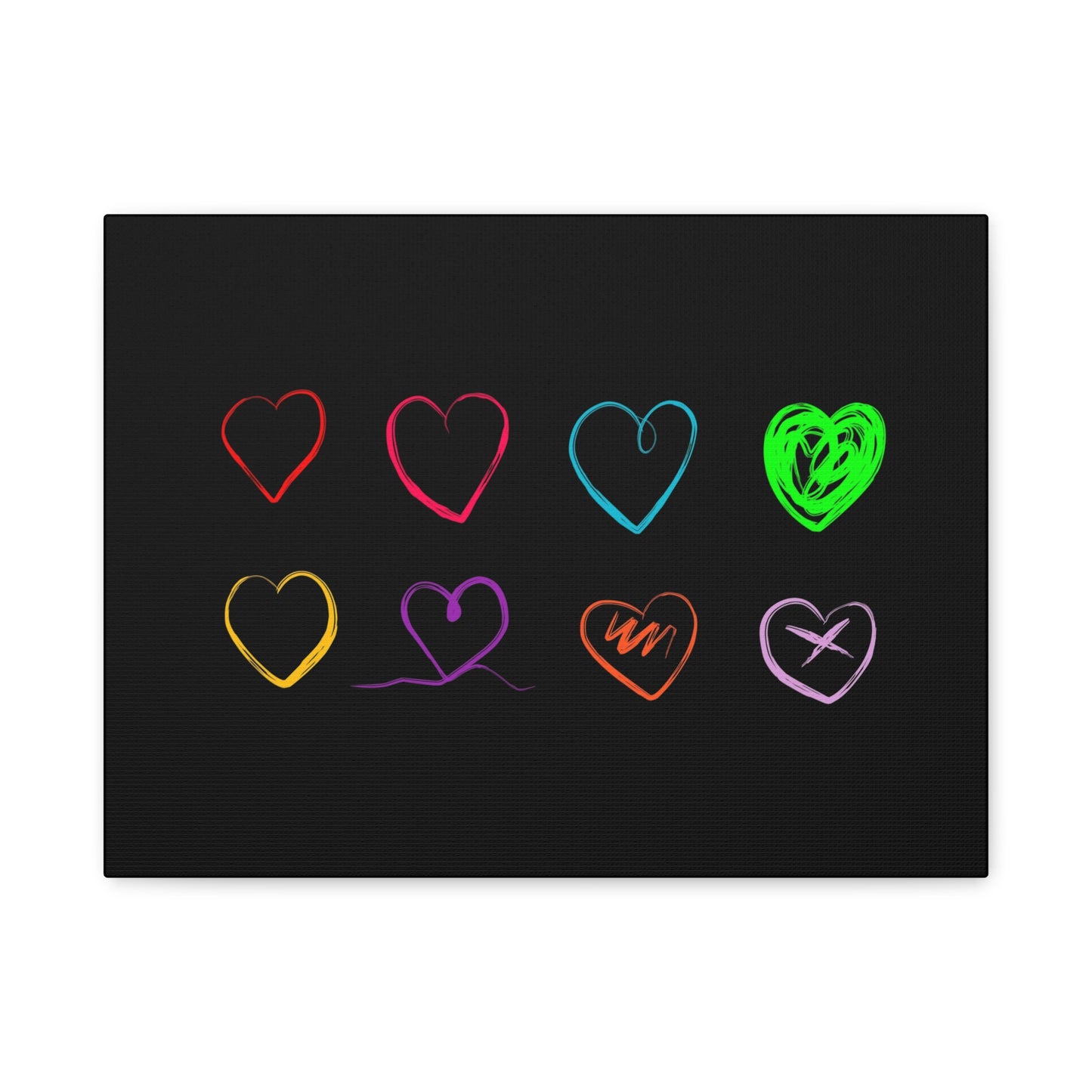 Neon Minimalist Hearts. 16x12 in. Canvas