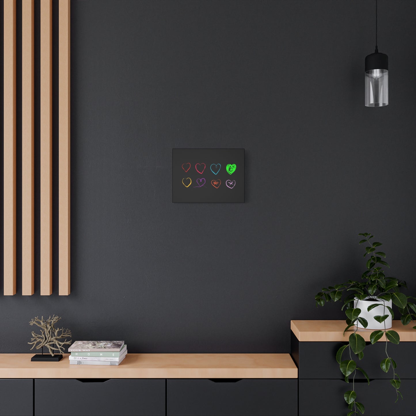 Neon Minimalist Hearts. 16x12 in. Canvas