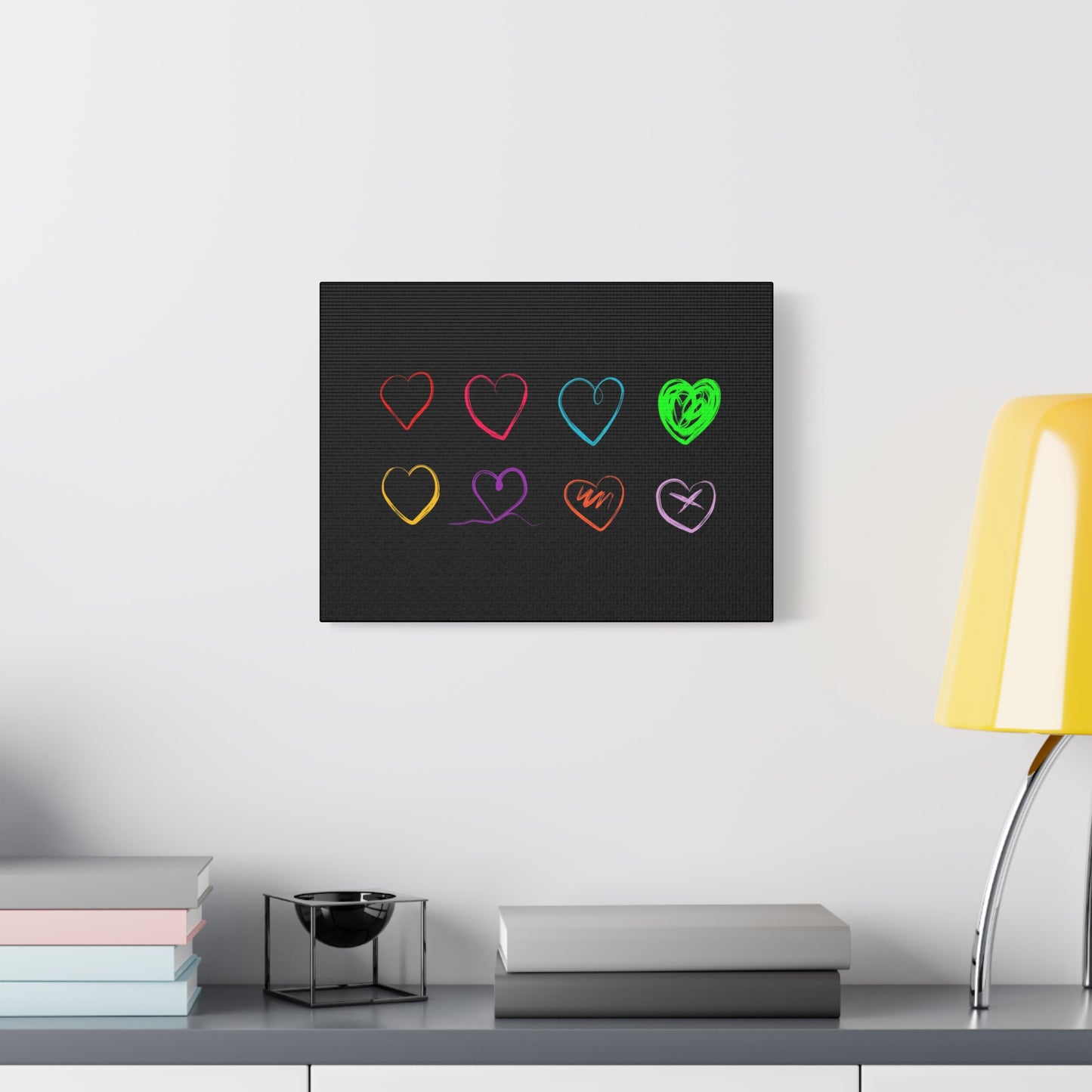Neon Minimalist Hearts. 16x12 in. Canvas