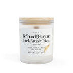 “Be Yourself” Wood‑Wick Candle. Vegan, Phthalate-Free, Hand-Poured, Coconut-Soy Wax Blend. FSC-Certified Wooden Wick, Frosted Glass, Raw Maple Lid. 11oz.