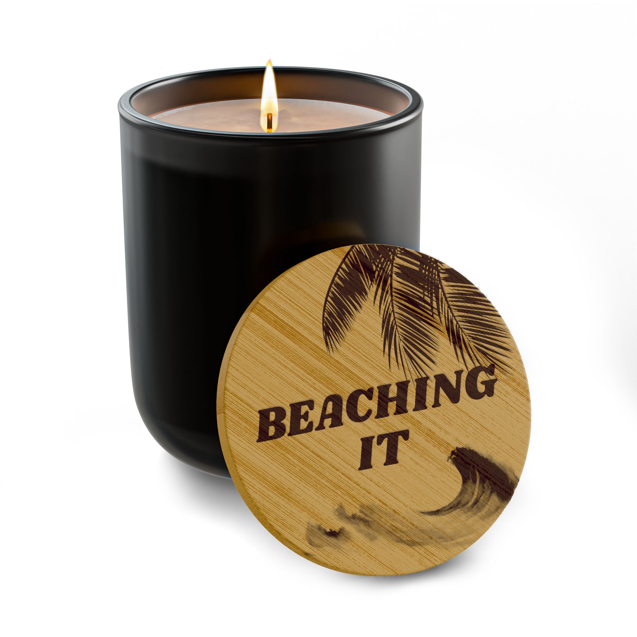 “IN” 14 oz. Engraved Bamboo Lid. 100% Natural Soy Wax, Non-Toxic, Phthalate- And Paraben-Free With Cotton Wick. Crafted In USA; Meets ASTM Safety Standards