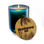 “Believe in” 14 oz. Engraved Bamboo Lid. 100% Natural Soy Wax, Non-Toxic, Phthalate- And Paraben-Free With Cotton Wick. Crafted In USA; Meets ASTM Safety Standards
