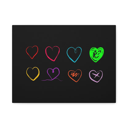 Neon Minimalist Hearts. 16x12 in. Canvas