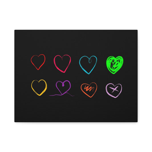 Neon Minimalist Hearts. 16x12 in. Canvas