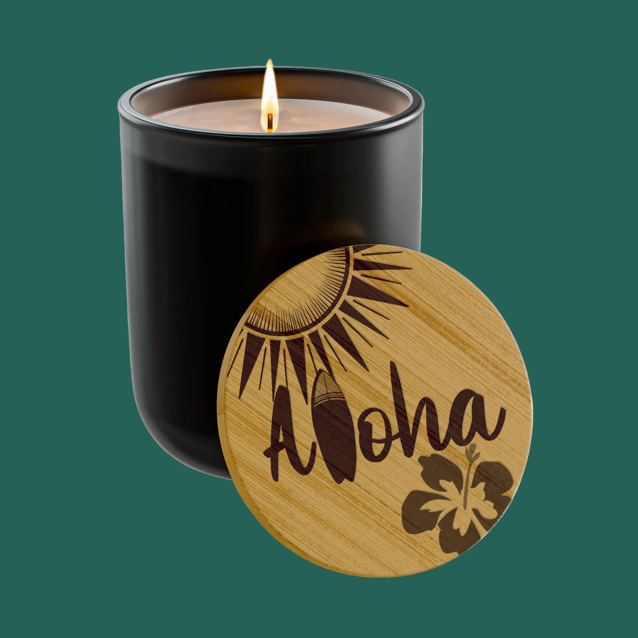 “Aloha” 14 oz. Engraved Bamboo Lid. 100% Natural Soy Wax, Non-Toxic, Phthalate- And Paraben-Free With Cotton Wick. Crafted In USA; Meets ASTM Safety Standards