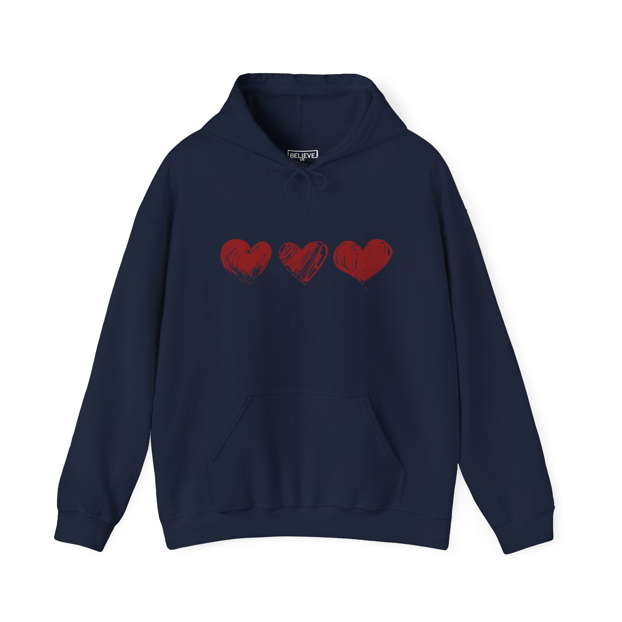 Sketched Hearts Unisex Hoodie. Cotton/Polyester Blend. Soft, Medium Weight.