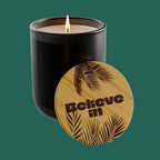 “Believe in” 14 oz. Engraved Bamboo Lid. 100% Natural Soy Wax, Non-Toxic, Phthalate- And Paraben-Free With Cotton Wick. Crafted In USA; Meets ASTM Safety Standards