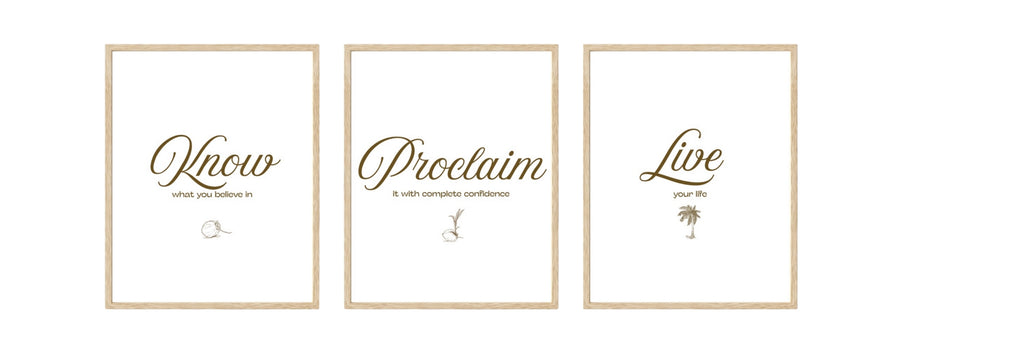 SET - Know. Proclaim. Live. Minimalist. 16x20 in. Archival-matte paper.